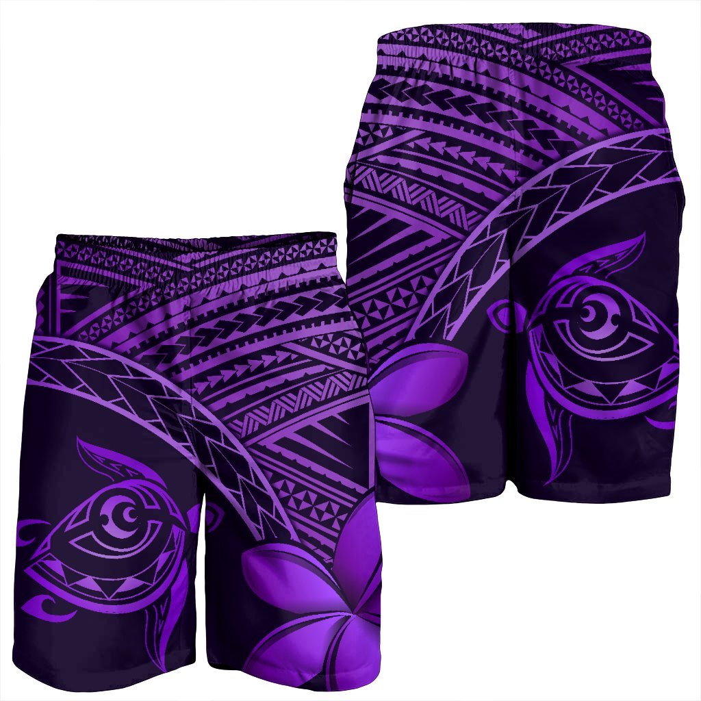 Hawaiian Turtle Plumeria Kakau Polynesian Quilt Men's Shorts Neo Purple AH - Polynesian Pride