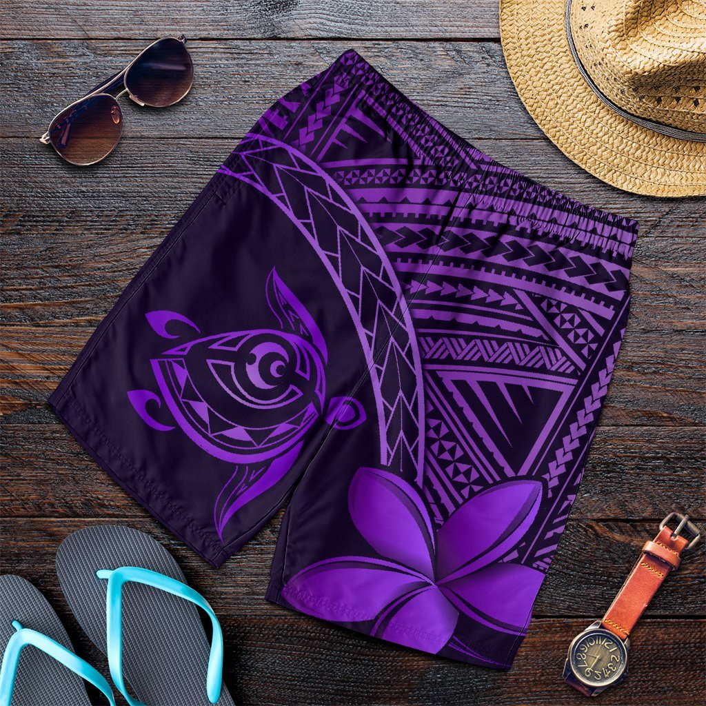 Hawaiian Turtle Plumeria Kakau Polynesian Quilt Men's Shorts Neo Purple AH Art - Polynesian Pride