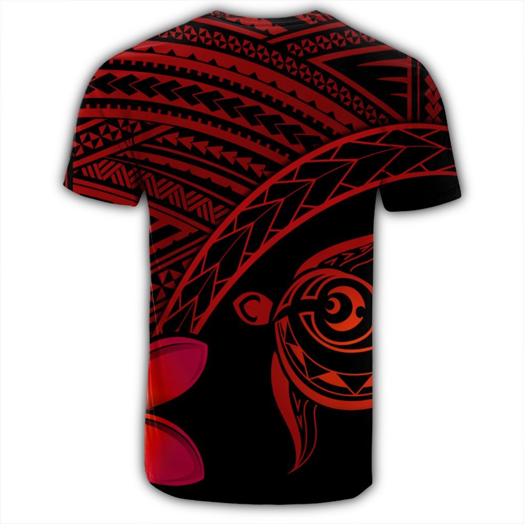 Hawaiian Turtle Plumeria Kakau Polynesian Quilt T Shirt Neo Red AH - Polynesian Pride