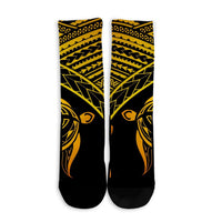 Hawaiian Turtle Plumeria Kakau Polynesian Quilt Crew Socks Neo Yellow AH - Polynesian Pride