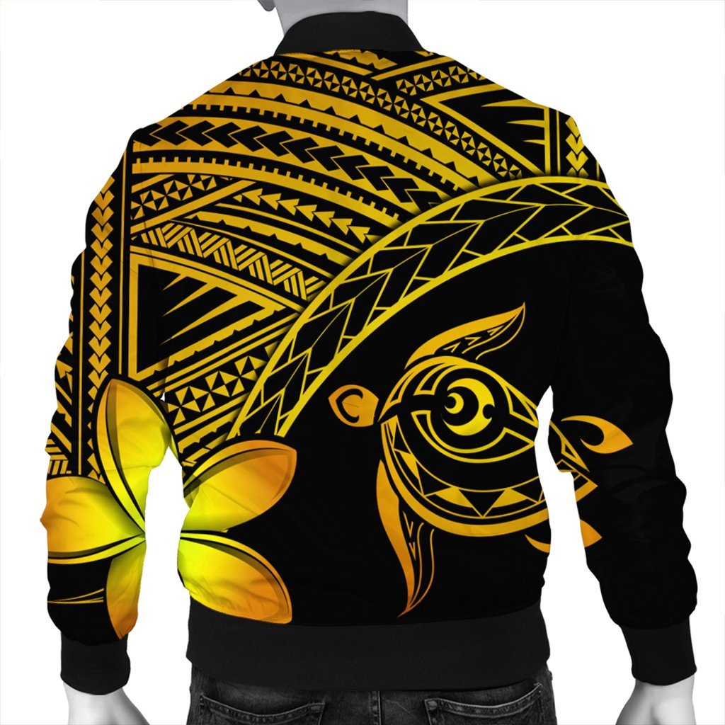 Hawaiian Turtle Plumeria Kakau Polynesian Quilt Bomber Jacket Neo Yellow AH - Polynesian Pride