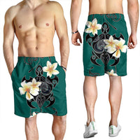 Hawaiian Turtle Plumeria Polynesian Men's Shorts Mint - AH - Polynesian Pride