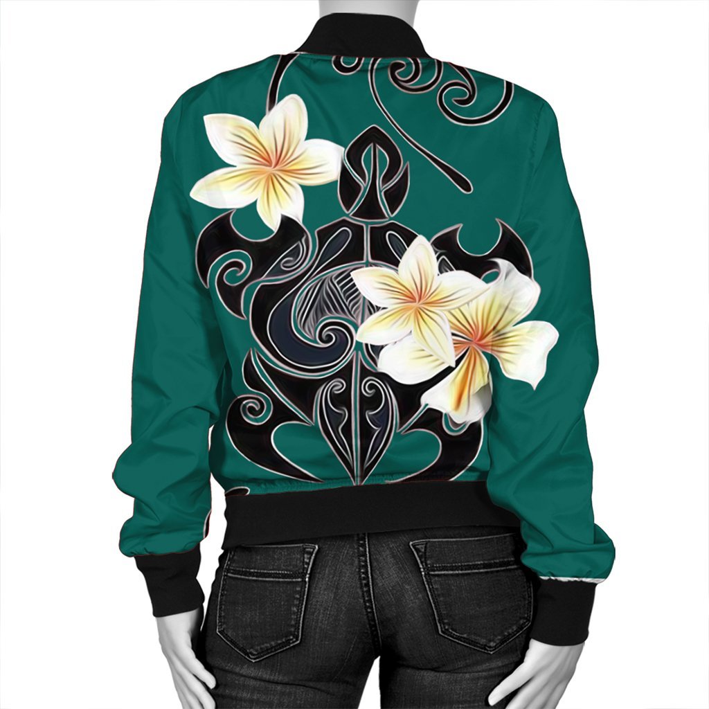 Hawaiian Turtle Plumeria Polynesian Bomber Jacket Mint - AH - Polynesian Pride