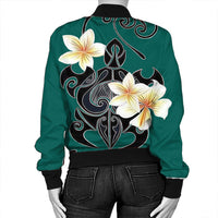 Hawaiian Turtle Plumeria Polynesian Bomber Jacket Mint - AH - Polynesian Pride