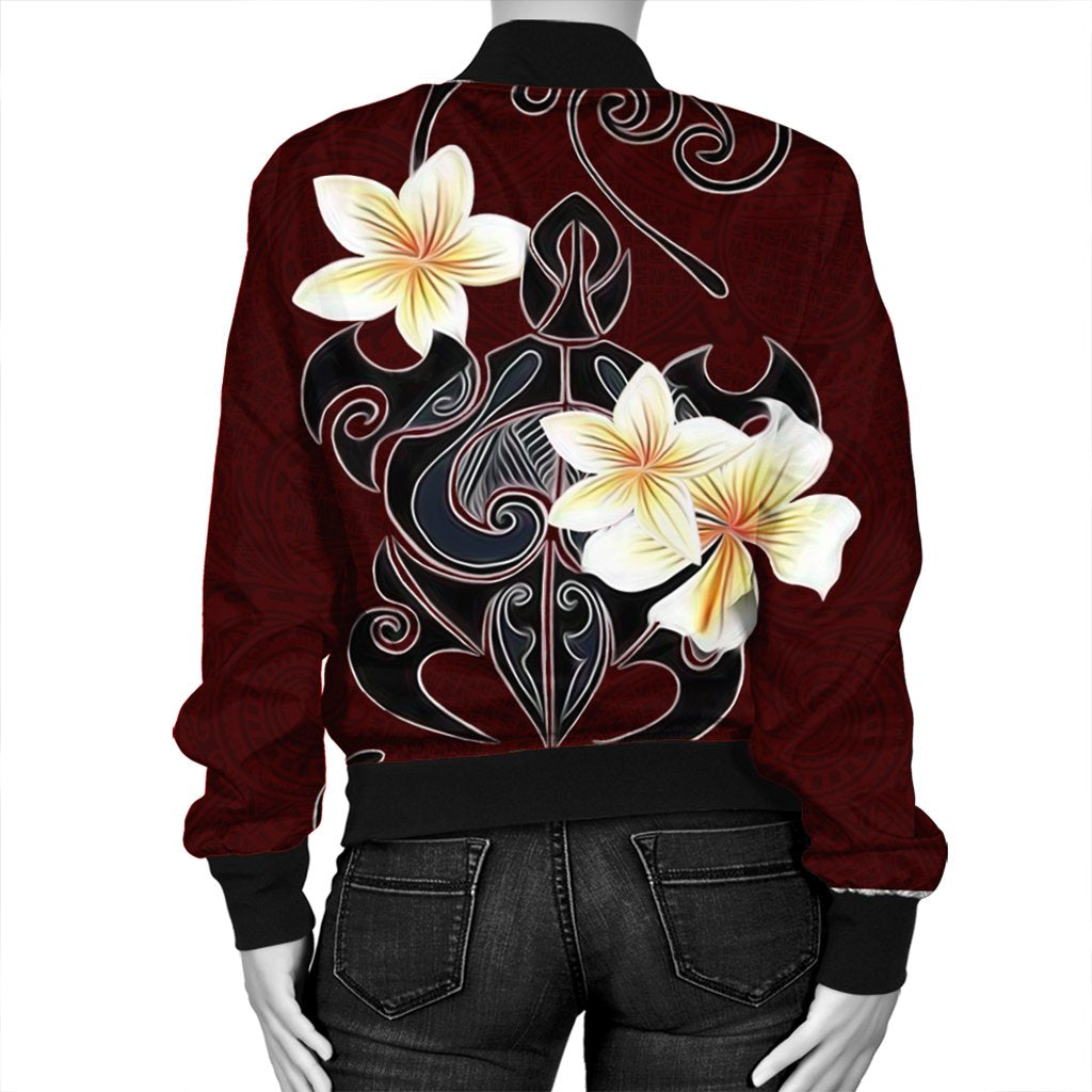 Hawaiian Turtle Plumeria Polynesian Bomber Jacket Red - AH - Polynesian Pride