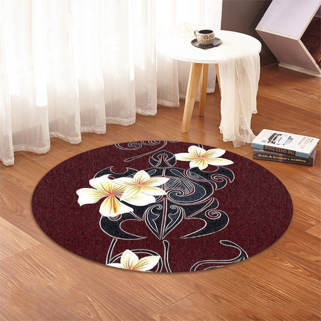 Hawaiian Turtle Plumeria Polynesian Round Carpet Red - AH - Polynesian Pride