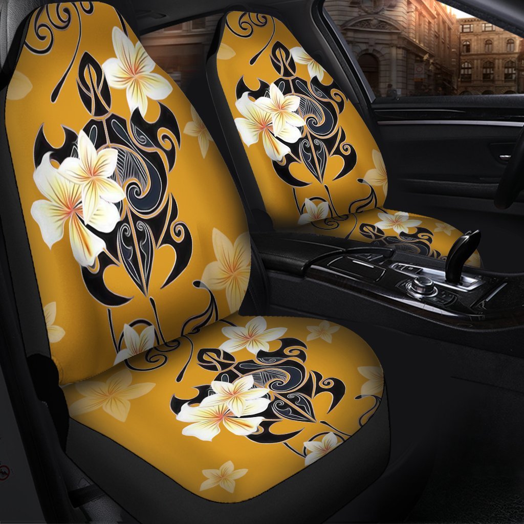 Hawaiian Turtle Plumeria Polynesian Car Seat Covers Yellow - AH - Polynesian Pride