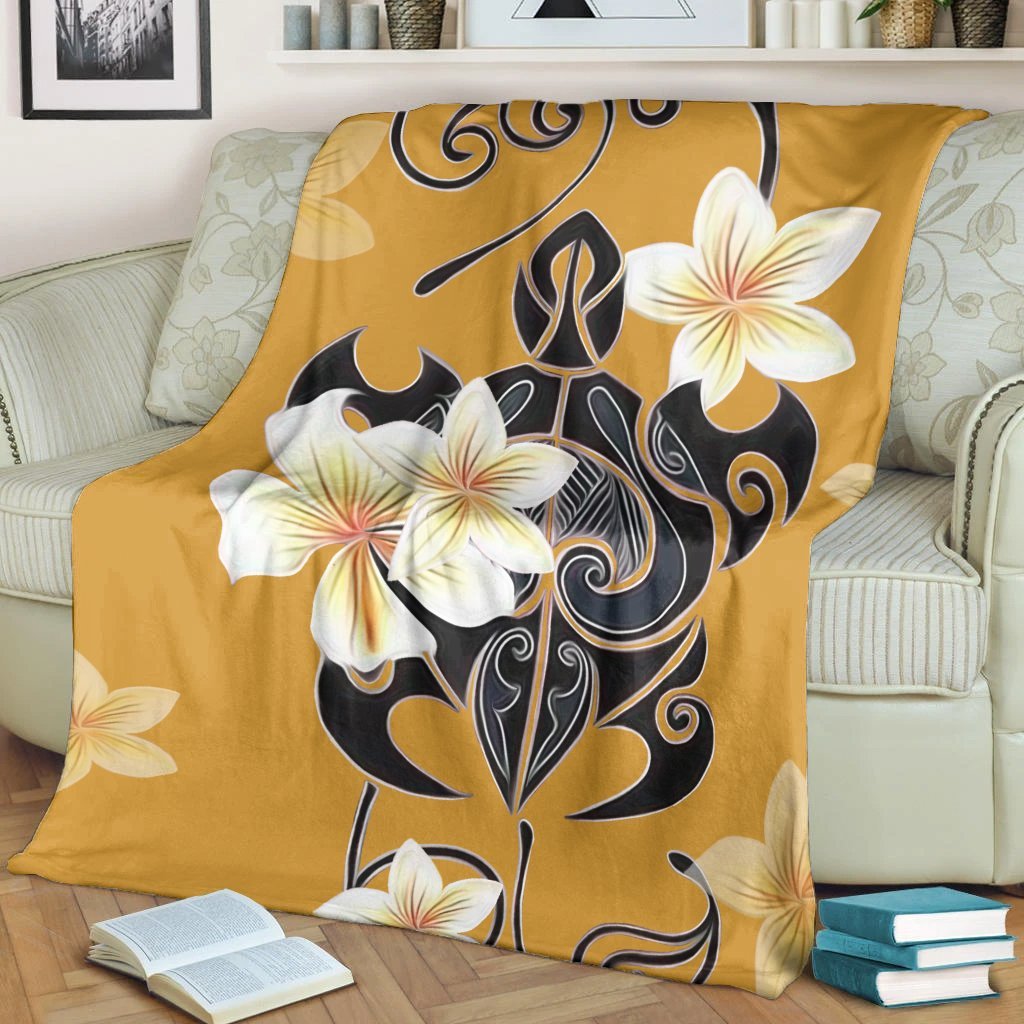 Hawaiian Turtle Plumeria Polynesian Premium Blankets Yellow - AH - Polynesian Pride
