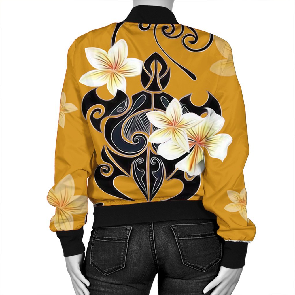 Hawaiian Turtle Plumeria Polynesian Bomber Jacket Yellow - AH - Polynesian Pride