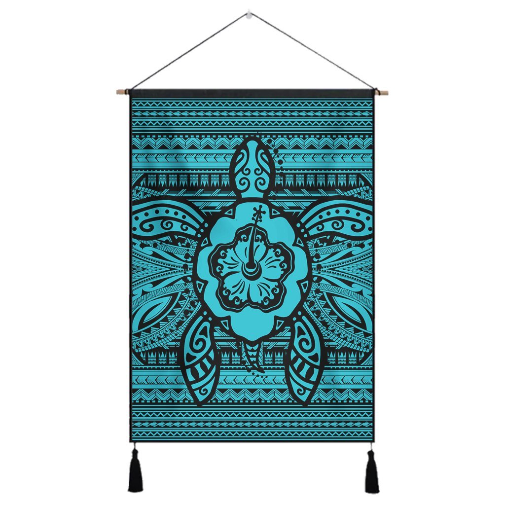 Hawaiian Turtle Polynesian Tribal Hanging Poster Blue AH Hanging Poster Cotton And Linen - Polynesian Pride