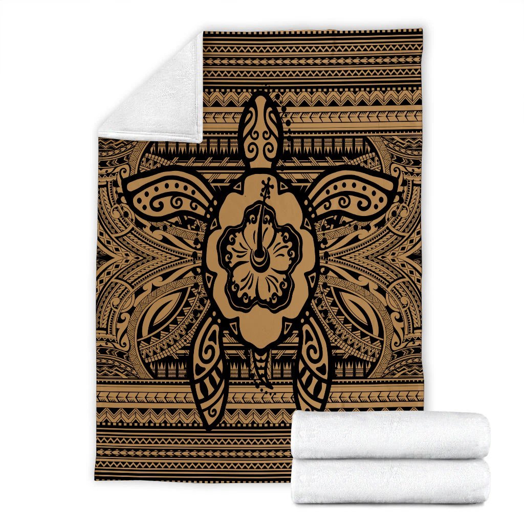 Hawaiian Turtle Polyensian Tribal Premium Blankets Gold AH - Polynesian Pride