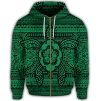 Hawaiian Turtle Polyensian Tribal Zip Hoodie Green - Polynesian Pride