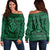 Hawaiian Turtle Polynesian Tribal Women's Off Shoulder Sweater Green AH Black - Polynesian Pride