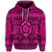 Hawaiian Turtle Polyensian Tribal Zip Hoodie Pink - Polynesian Pride