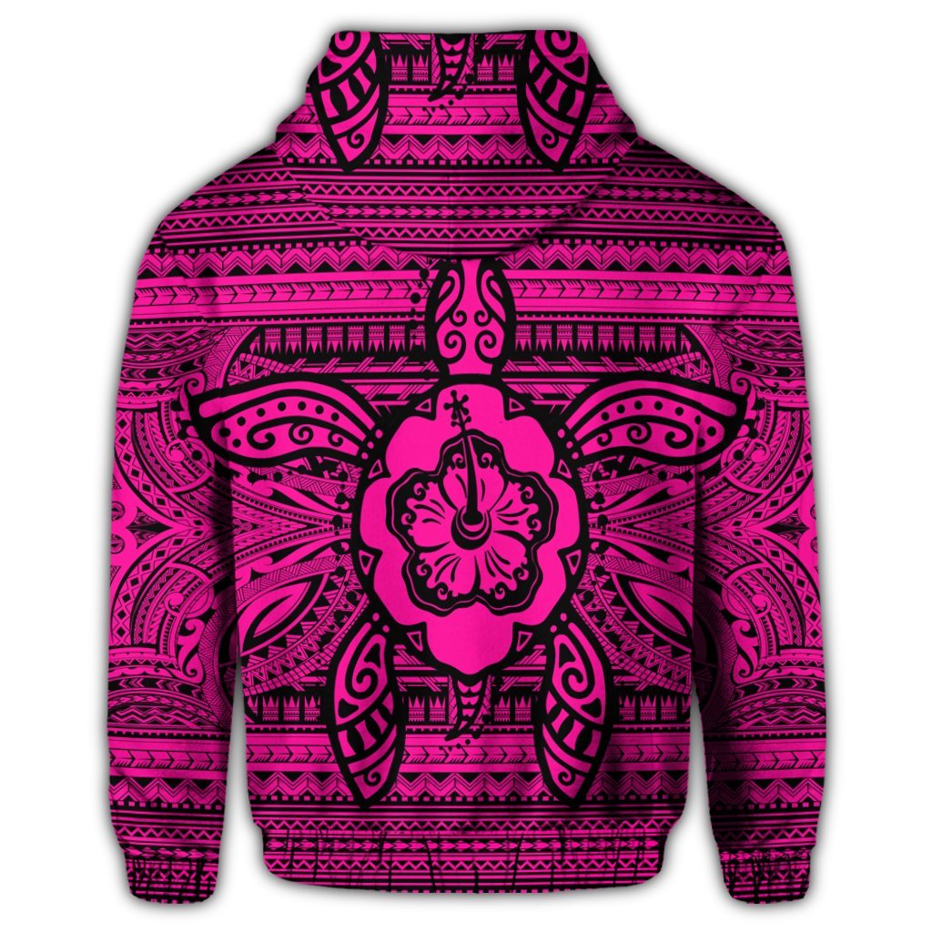 Hawaiian Turtle Polyensian Tribal Zip Hoodie Pink - Polynesian Pride