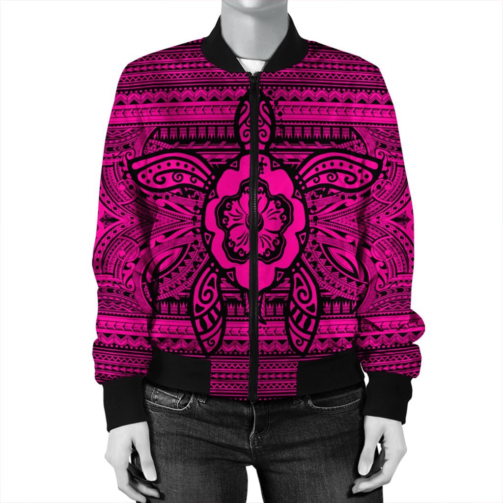 Hawaiian Turtle Polynesian Tribal Bomber Jacket Pink AH - Polynesian Pride
