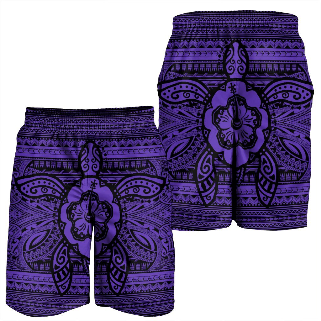 Hawaiian Turtle Polynesian Tribal Men's Shorts Purple AH - Polynesian Pride