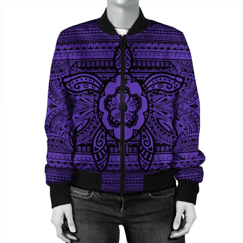Hawaiian Turtle Polynesian Tribal Bomber Jacket Purple AH - Polynesian Pride