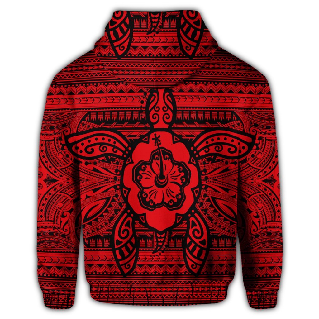 Hawaiian Turtle Polyensian Tribal Hoodie Red - Polynesian Pride