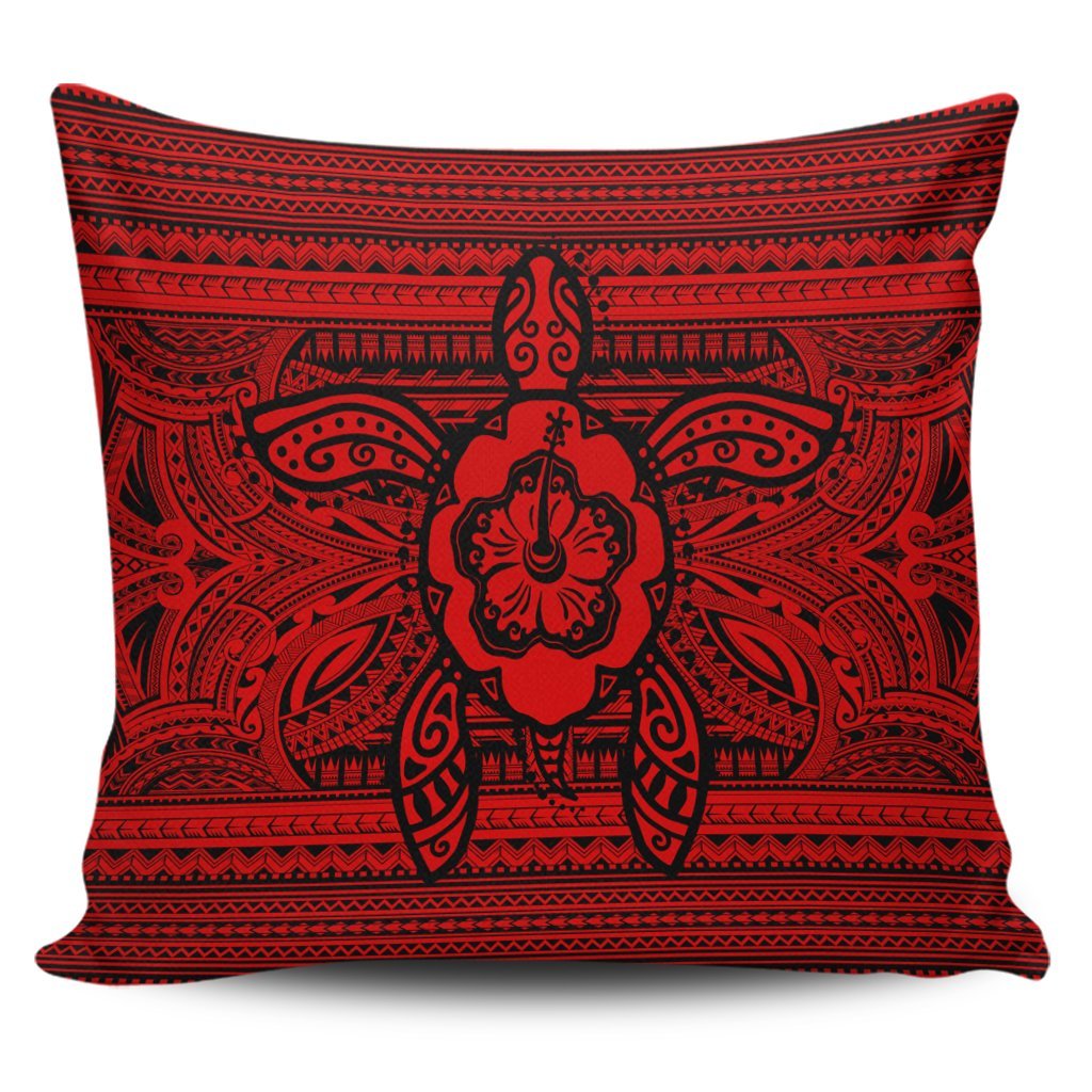 Hawaiian Turtle Polynesian Tribal Pillow Covers Red AH Pillow Covers Black - Polynesian Pride