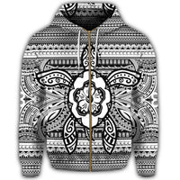Hawaiian Turtle Polyensian Tribal Zip Hoodie White - Polynesian Pride