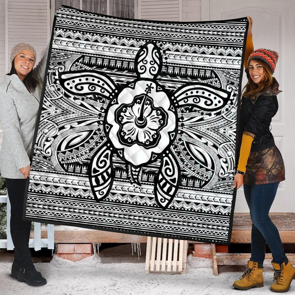 Hawaiian Turtle Polynesian Tribal Premium Quilts White AH - Polynesian Pride