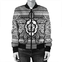 Hawaiian Turtle Polynesian Tribal Bomber Jacket White AH - Polynesian Pride