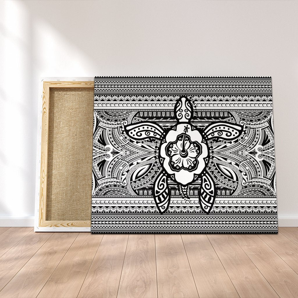 Hawaiian Turtle Polynesian Tribal Canvas White AH Canvas Poly-cotton - Polynesian Pride