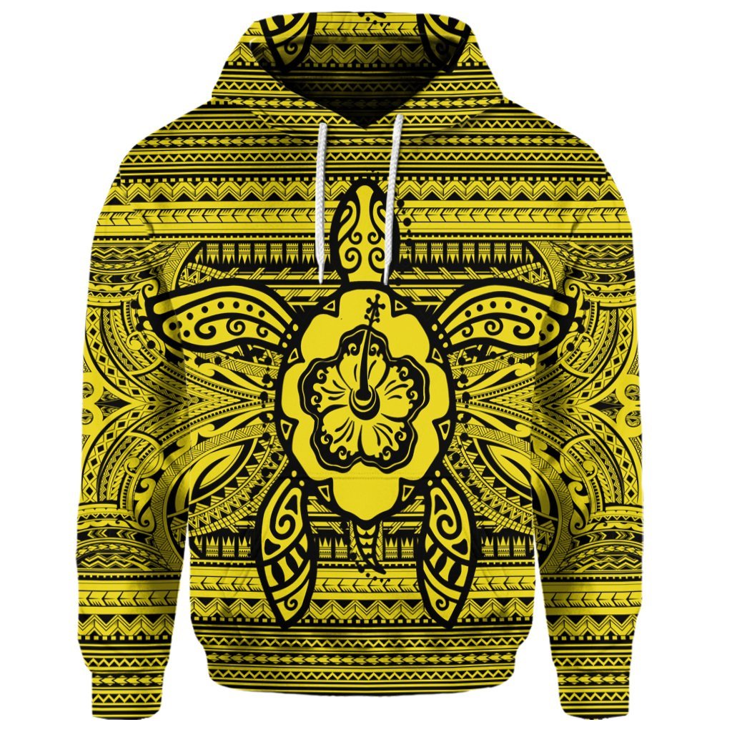 Custom Hawaiian Turtle Polyensian Tribal Hoodie Yellow - Polynesian Pride