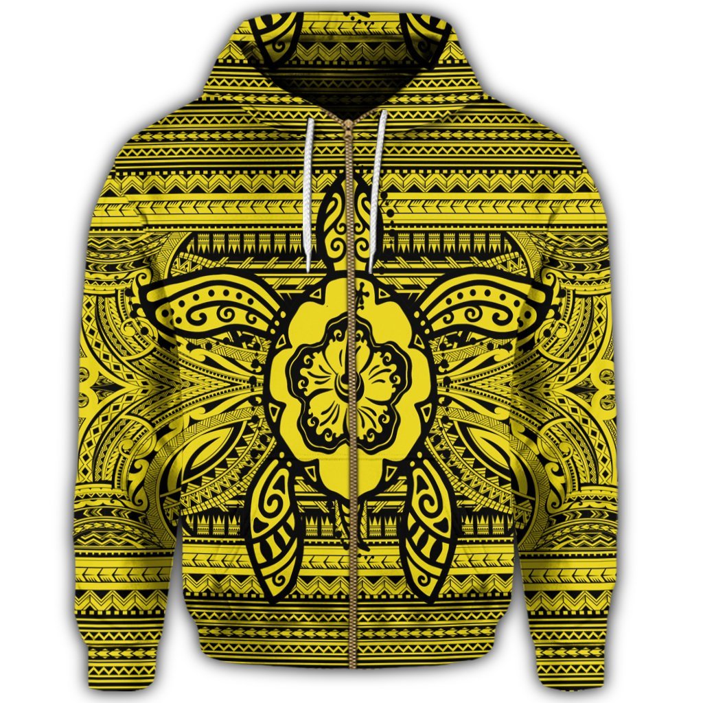 Hawaiian Turtle Polyensian Tribal Zip Hoodie Yellow - Polynesian Pride