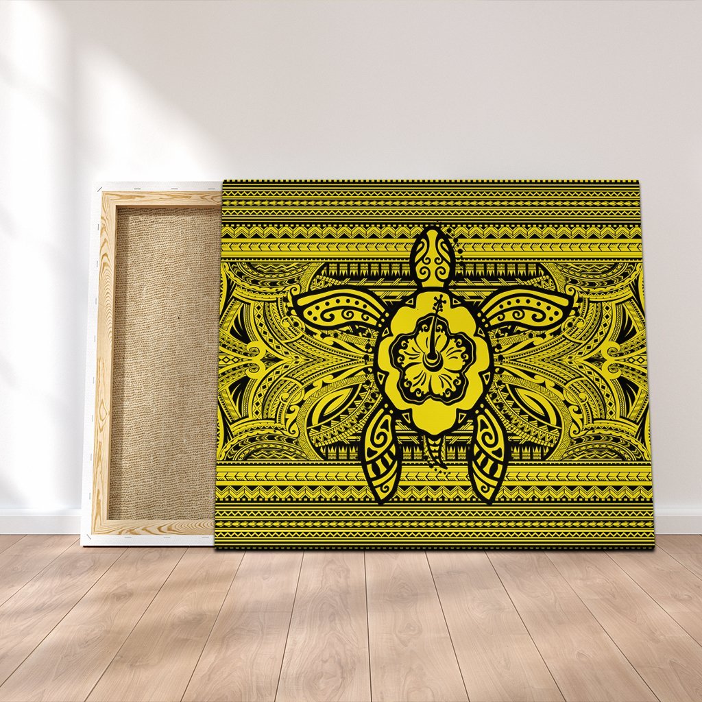 Hawaiian Turtle Polynesian Tribal Canvas Yellow AH Canvas Poly-cotton - Polynesian Pride
