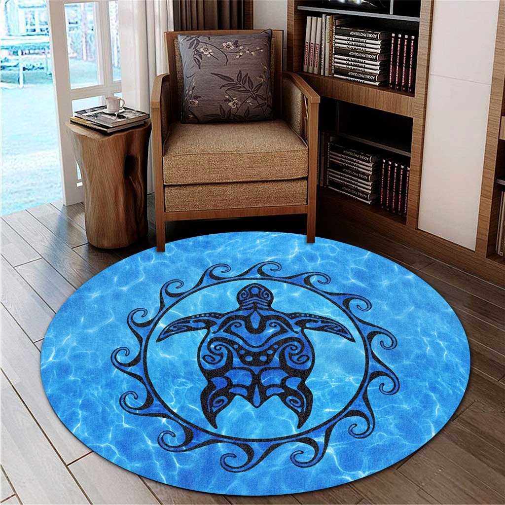 Hawaiian Turtle Polynesia Under The Sea Round Carpet - AH - Polynesian Pride