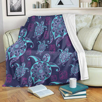 Hawaiian Turtle Polynesian Neon Premium Blankets - AH White - Polynesian Pride