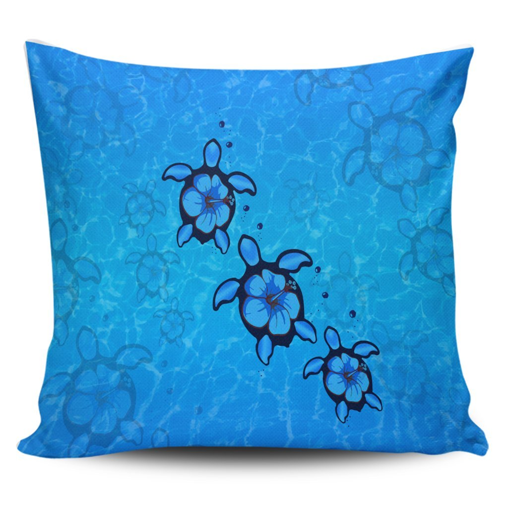 Hawaiian Turtle Swim In The OCean With Hibiscus Polynesian Pillow Covers - AH Pillow Covers Black - Polynesian Pride