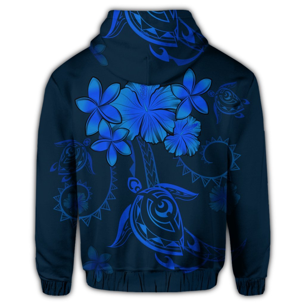 Hawaiian Turtles Hibiscus Plumeria Polynesian Zip Hoodie Blue - Polynesian Pride