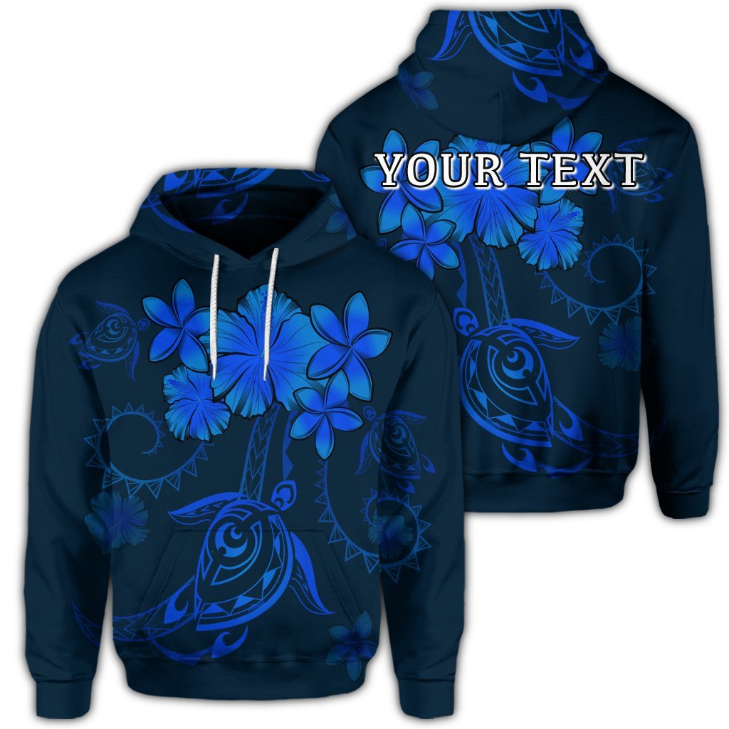 Custom Hawaiian Turtles Hibiscus Plumeria Polynesian Hoodie Blue Unisex Art - Polynesian Pride