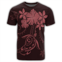 Hawaiian Turtles Hibiscus Plumeria Polynesian T Shirt Pink AH - Polynesian Pride