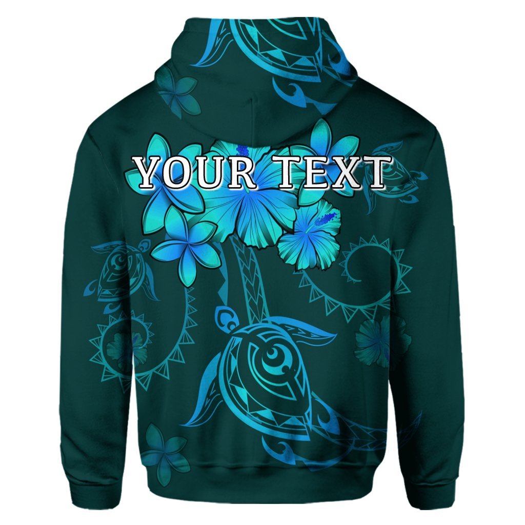 Custom Hawaiian Turtles Hibiscus Plumeria Polynesian Hoodie Turquoise - Polynesian Pride