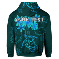 Custom Hawaiian Turtles Hibiscus Plumeria Polynesian Hoodie Turquoise - Polynesian Pride