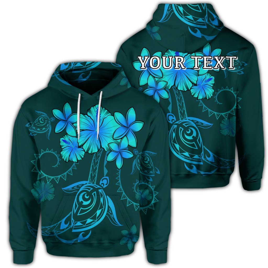 Custom Hawaiian Turtles Hibiscus Plumeria Polynesian Hoodie Turquoise Unisex Art - Polynesian Pride