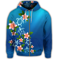 Hawaiian Tuttle and Plumeria Flower In The Sea Polynesian Zip Hoodie - Polynesian Pride