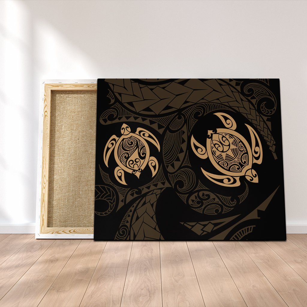 Hawaiian Two Turtle Polynesian Canvas Gold AH Canvas Poly-cotton - Polynesian Pride