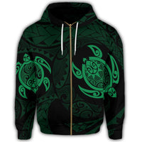 Hawaiian Two Turtle Polynesian Zip Hoodie Green - Polynesian Pride