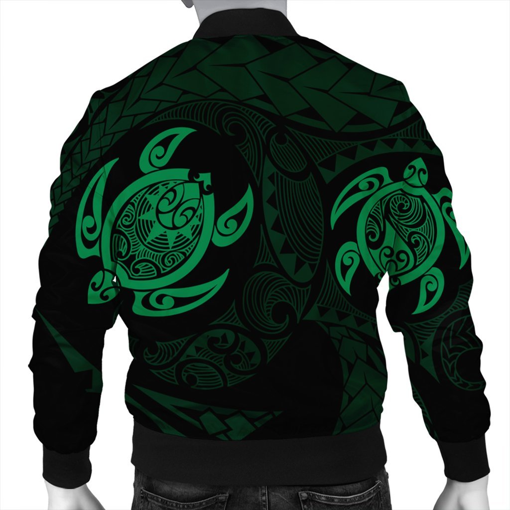 Hawaiian Two Turtle Polynesian Bomber Jacket Green AH - Polynesian Pride