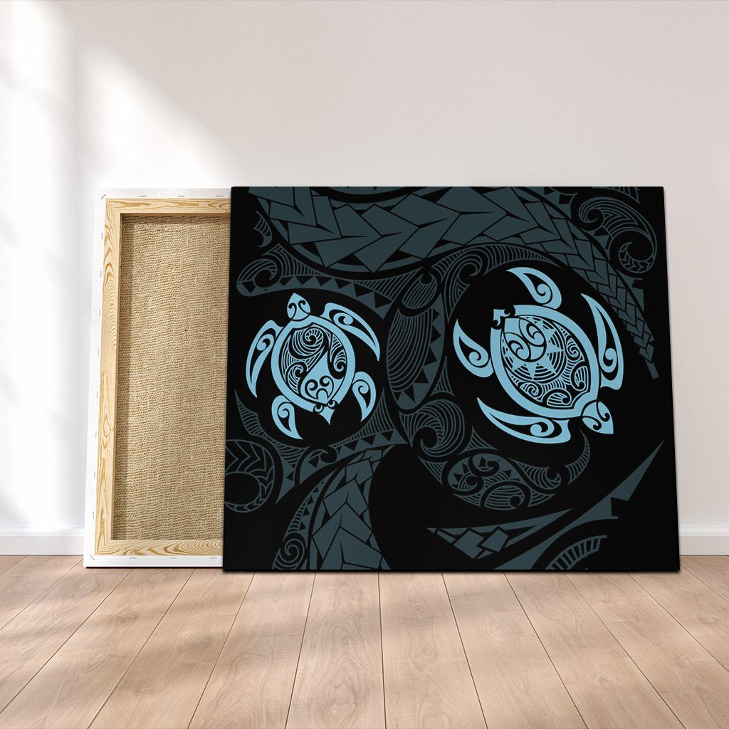 Hawaiian Two Turtle Polynesian Canvas Pastel Blue AH Canvas Poly-cotton - Polynesian Pride