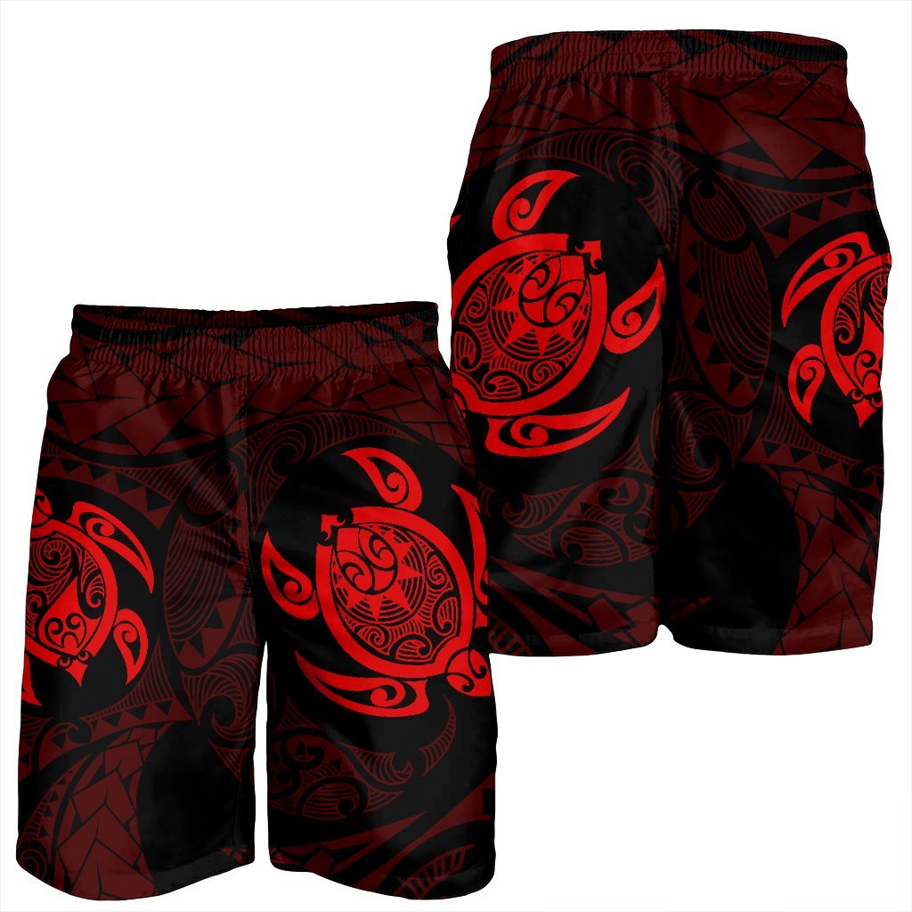Hawaiian Two Turtle Polynesian Men's Shorts Red AH - Polynesian Pride