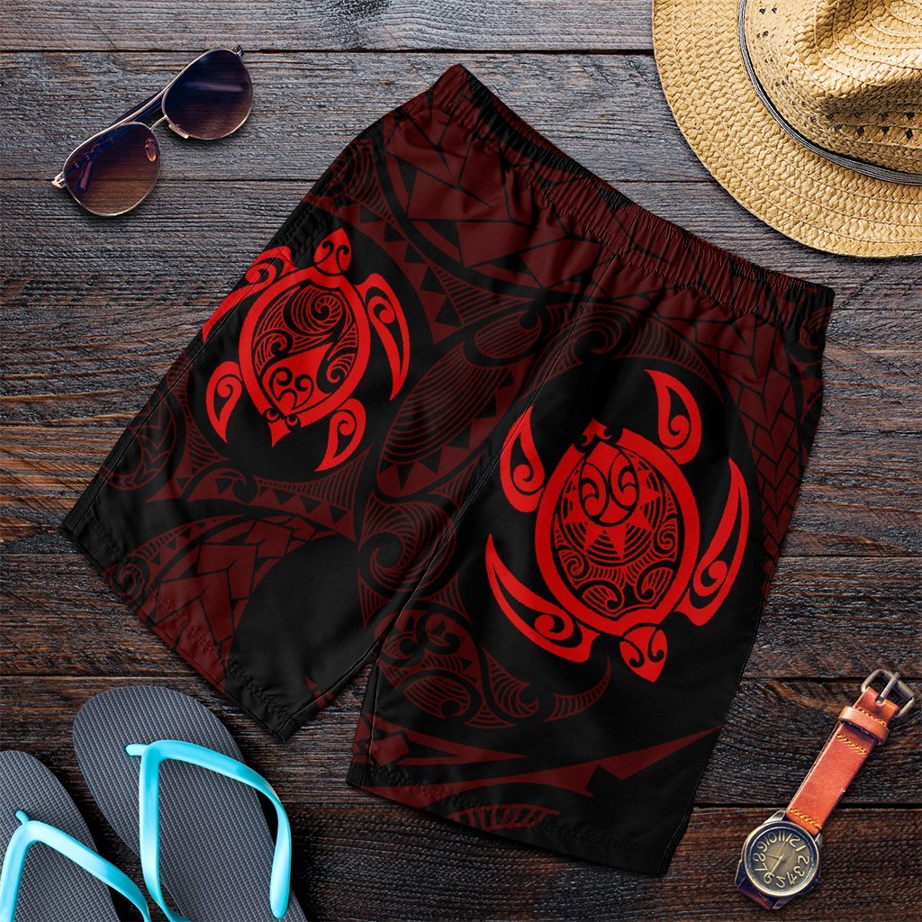Hawaiian Two Turtle Polynesian Men's Shorts Red AH Art - Polynesian Pride