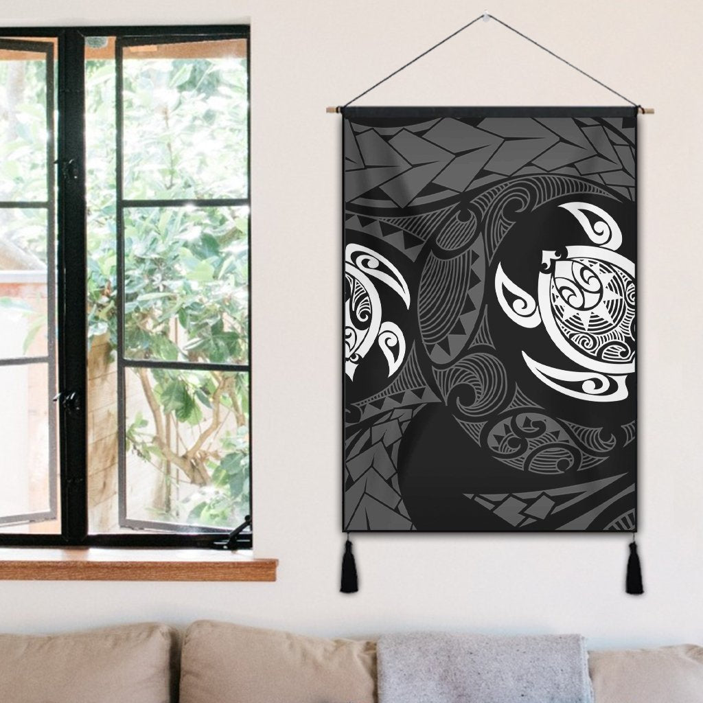 Hawaiian Two Turtle Polynesian Hanging Poster White AH - Polynesian Pride
