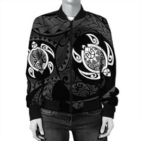 Hawaiian Two Turtle Polynesian Bomber Jacket White AH - Polynesian Pride