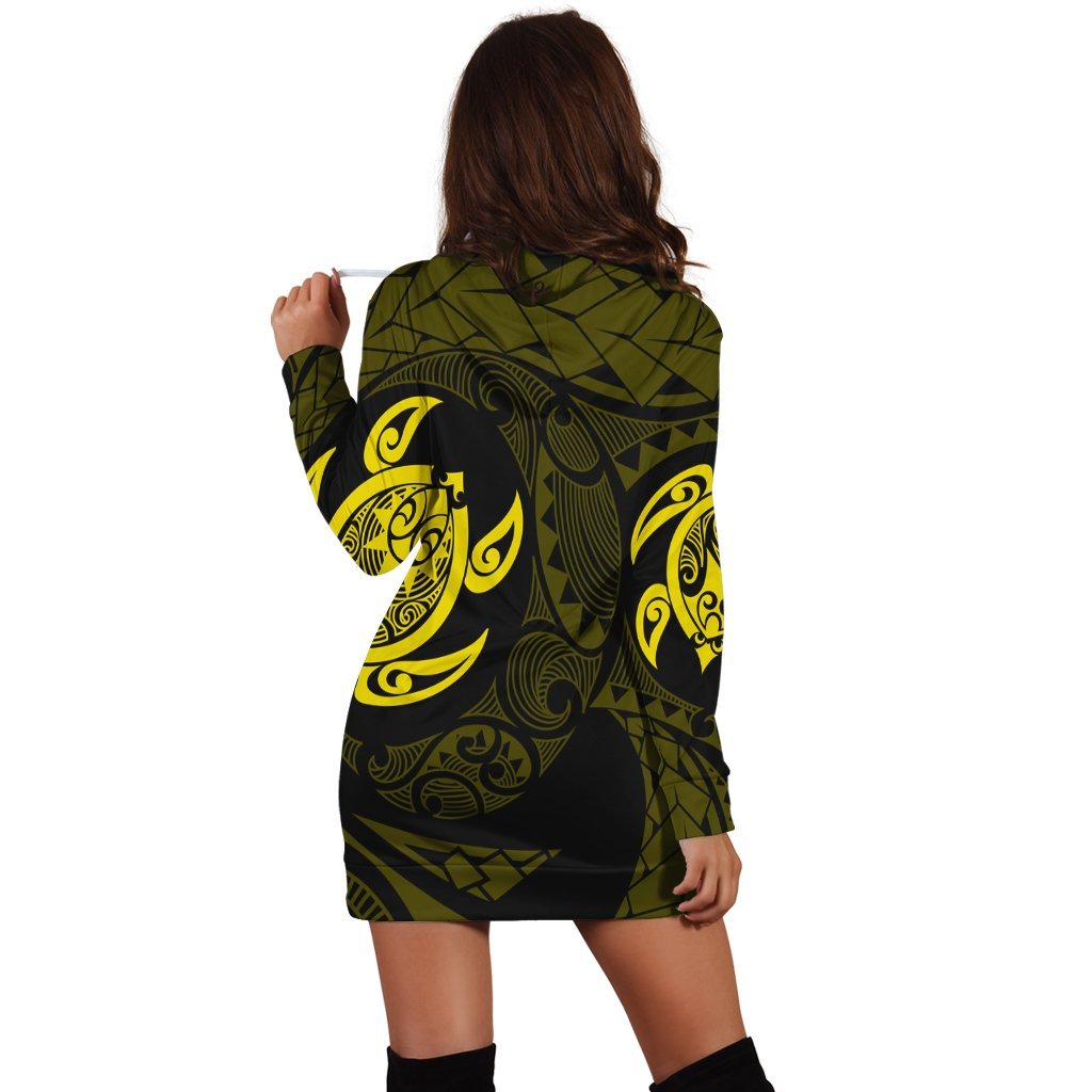 Hawaiian Two Turtle Polynesian Hoodie Dress Yellow AH - Polynesian Pride